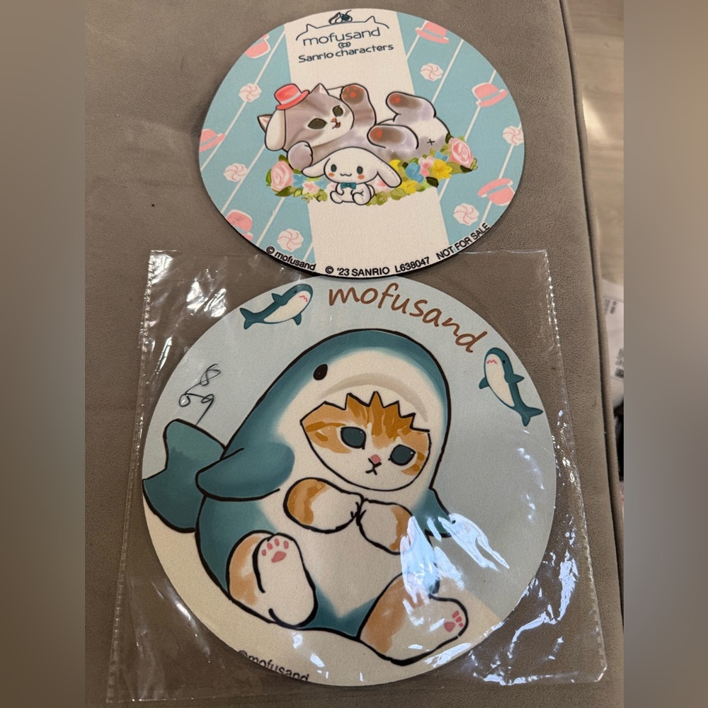 Two Brand New Adorable Circular Mofusand Mousepads - 8.25”L by 8.25” W